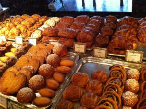 A beautiful selection of pastries on display in a Glen Arbor, California bakery, featuring an assortment of delectable options.